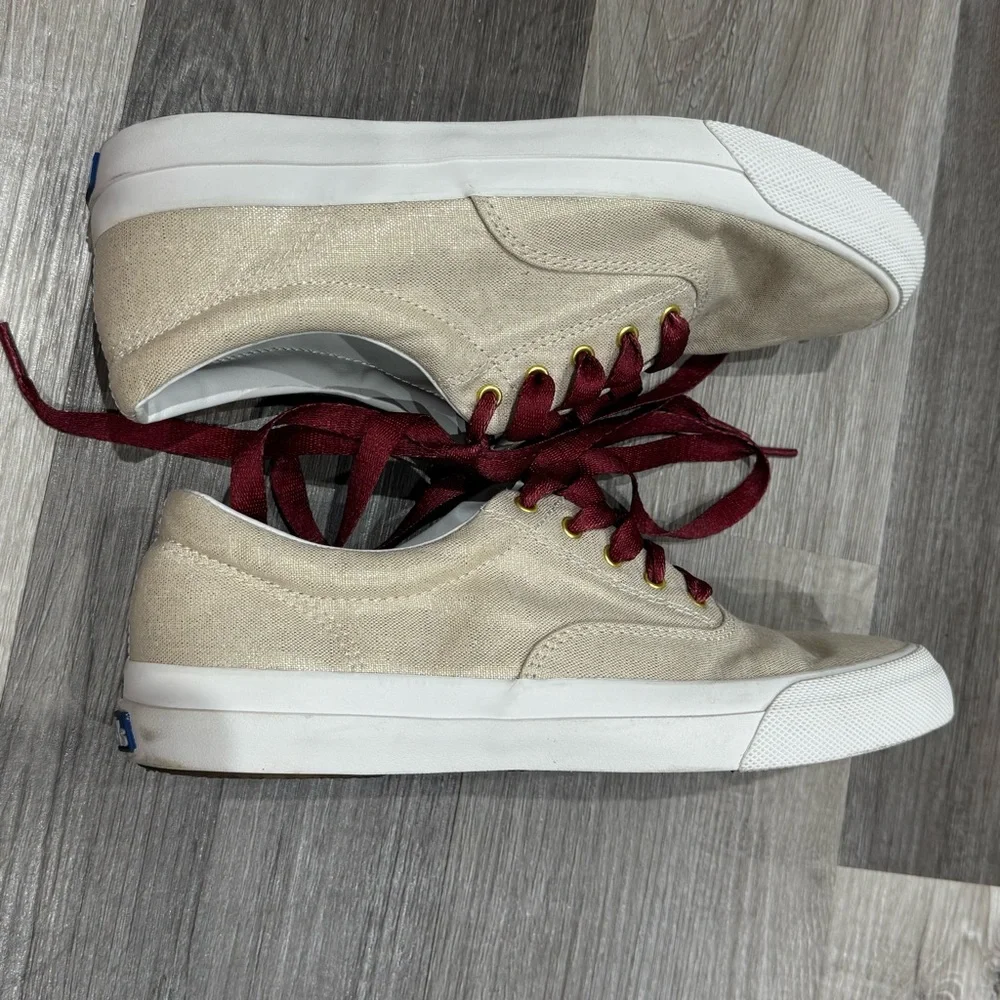 Keds Women's Cream Canvas Sneakers with Burgundy Laces